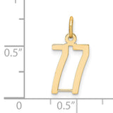 Small Elongated Number 77 Charm Pendant in Real 14k Yellow Gold