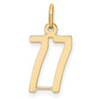 Small Elongated Number 77 Charm Pendant in Real 14k Yellow Gold