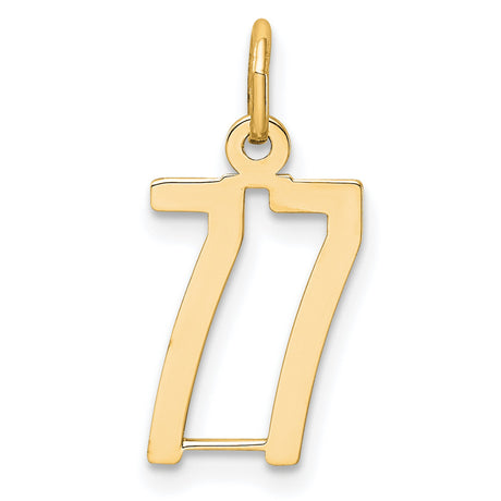 Small Elongated Number 77 Charm Pendant in Real 14k Yellow Gold