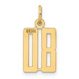 Small Elongated Number 80 Charm Pendant in Real 14k Yellow Gold