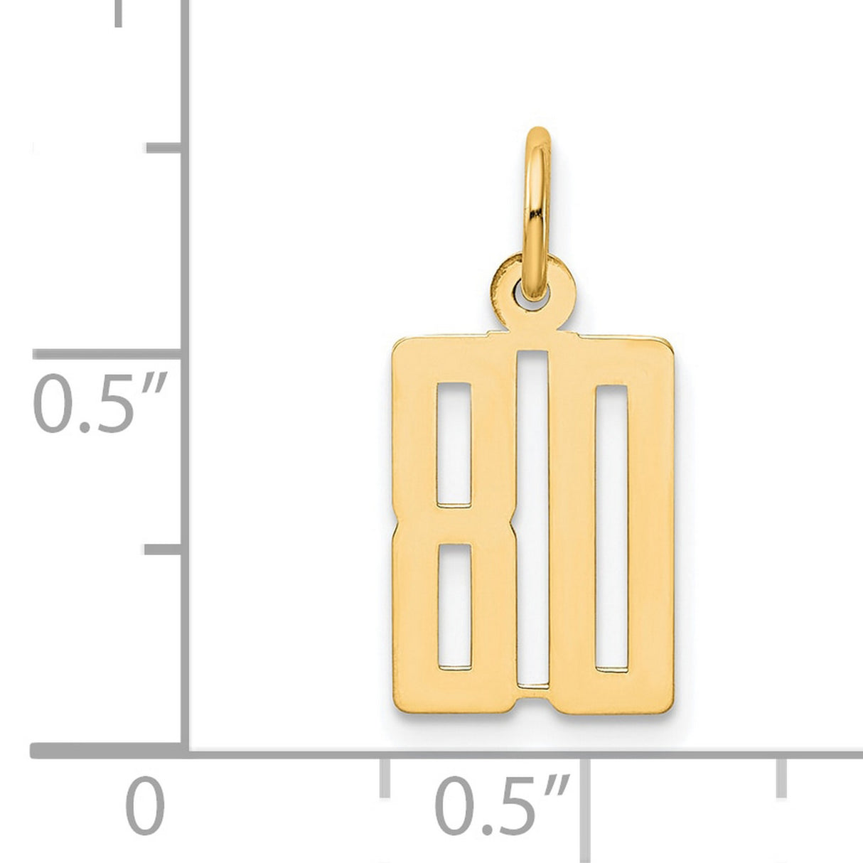 Small Elongated Number 80 Charm Pendant in Real 14k Yellow Gold