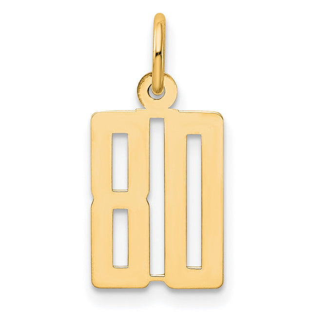Small Elongated Number 80 Charm Pendant in Real 14k Yellow Gold