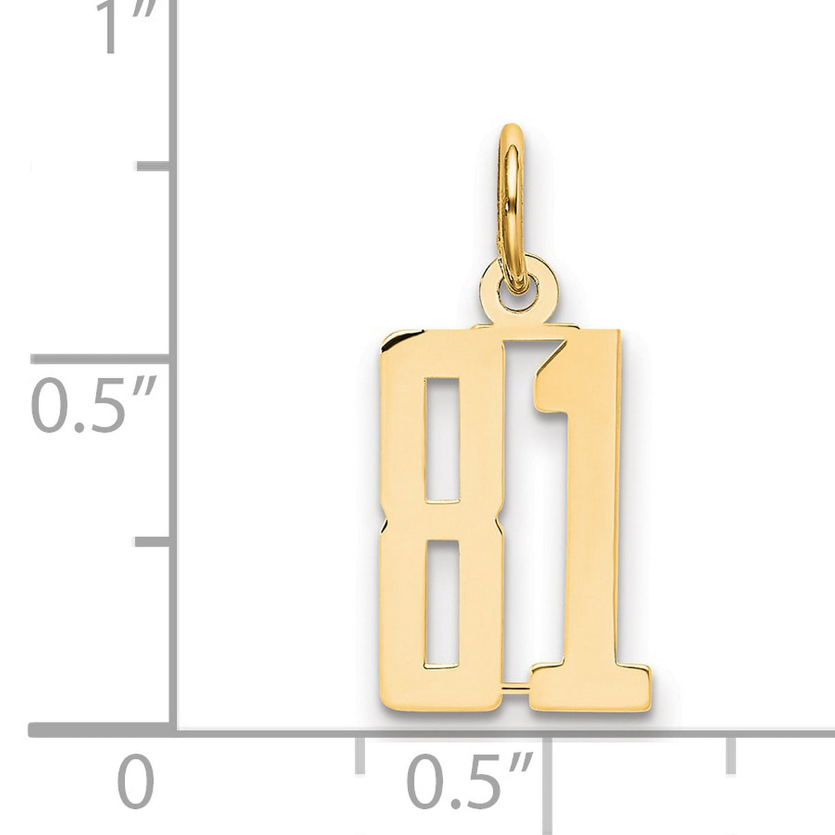 Small Elongated Number 81 Charm Pendant in Real 14k Yellow Gold