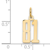 Small Elongated Number 81 Charm Pendant in Real 14k Yellow Gold