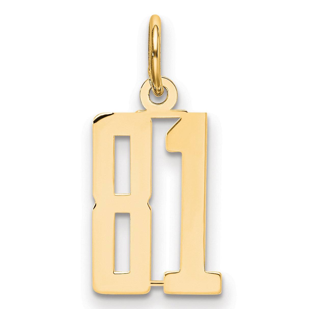 Small Elongated Number 81 Charm Pendant in Real 14k Yellow Gold