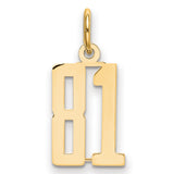 Small Elongated Number 81 Charm Pendant in Real 14k Yellow Gold