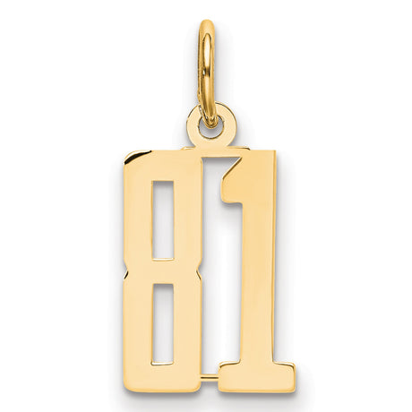 Small Elongated Number 81 Charm Pendant in Real 14k Yellow Gold