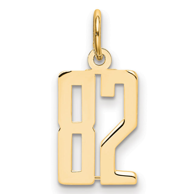 Small Elongated Number 82 Charm Pendant in Real 14k Yellow Gold