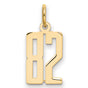 Small Elongated Number 82 Charm Pendant in Real 14k Yellow Gold