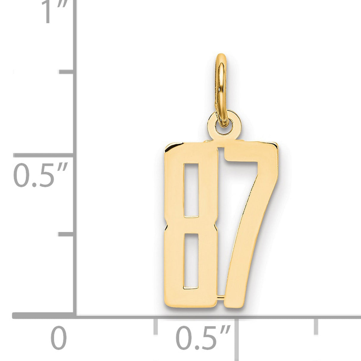 Small Elongated Number 87 Charm Pendant in Real 14k Yellow Gold