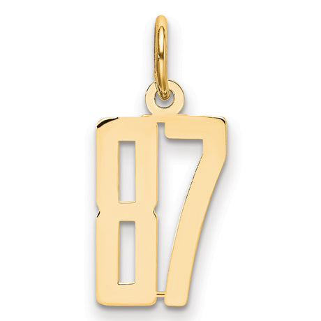 Small Elongated Number 87 Charm Pendant in Real 14k Yellow Gold