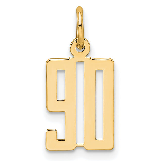 Small Elongated Number 90 Charm Pendant in Real 14k Yellow Gold