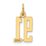Small Elongated Number 91 Charm Pendant in Real 14k Yellow Gold