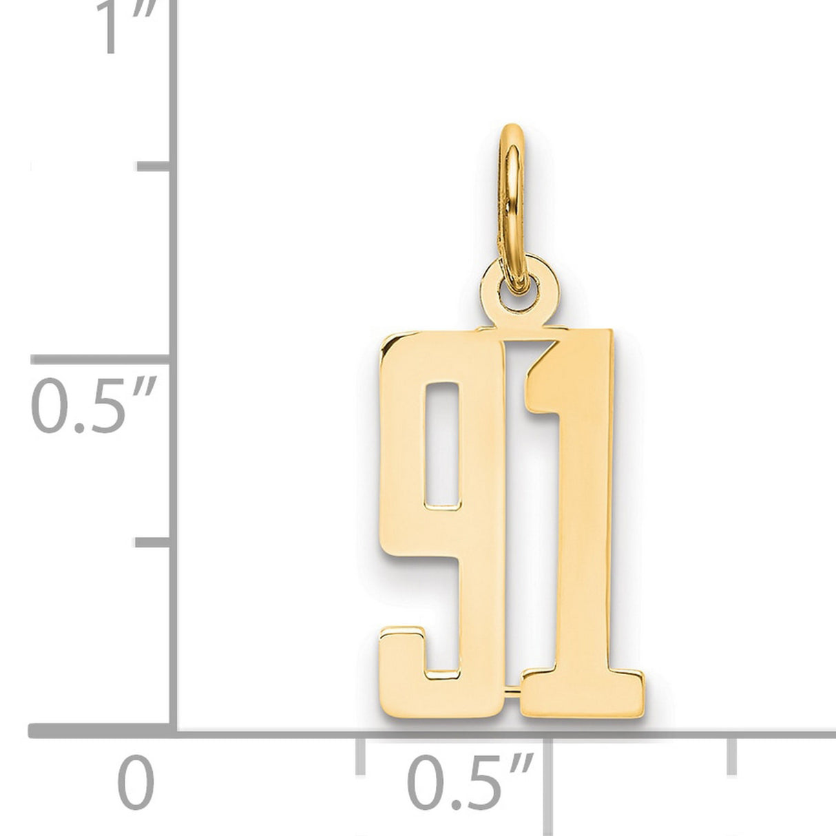 Small Elongated Number 91 Charm Pendant in Real 14k Yellow Gold