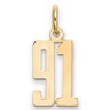 Small Elongated Number 91 Charm Pendant in Real 14k Yellow Gold