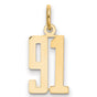 Small Elongated Number 91 Charm Pendant in Real 14k Yellow Gold