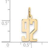 Small Elongated Number 92 Charm Pendant in Real 14k Yellow Gold