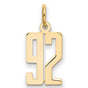 Small Elongated Number 92 Charm Pendant in Real 14k Yellow Gold