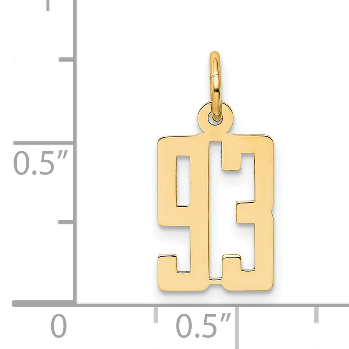 14k Yellow Gold Number 93 Pendant Charm, Bold Font Numeric Jewelry for Unisex Wear