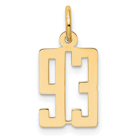 14k Yellow Gold Number 93 Pendant Charm, Bold Font Numeric Jewelry for Unisex Wear