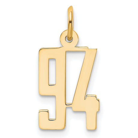 14k Yellow Gold Number 94 Pendant, Bold Modern Unisex Numeric Charm