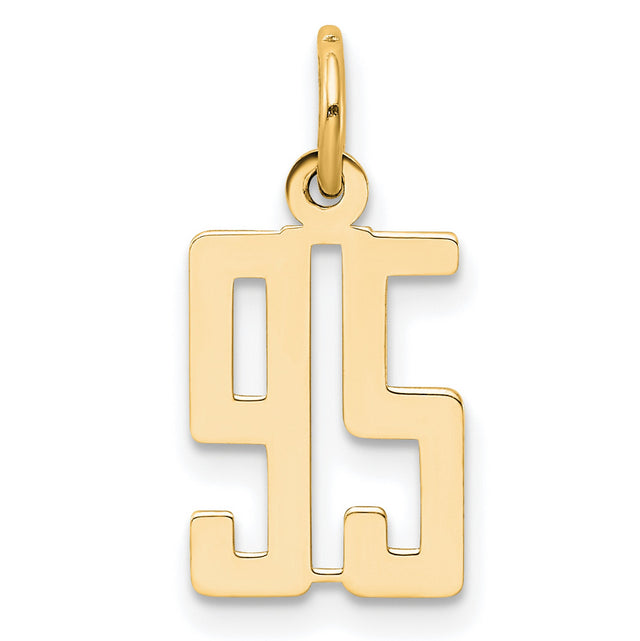 Small Elongated Number 95 Charm Pendant in Real 14k Yellow Gold