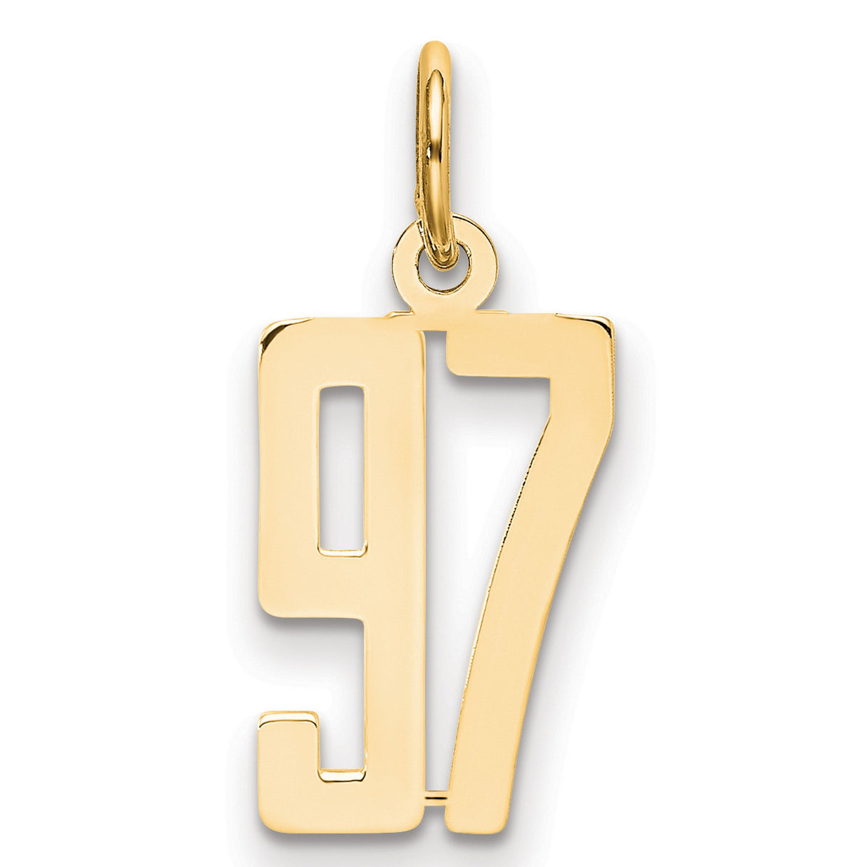 14k Yellow Gold Number 97 Pendant Charm, Bold Cutout Design, Unisex Sports Jewelry