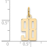 Small Elongated Number 98 Charm Pendant in Real 14k Yellow Gold