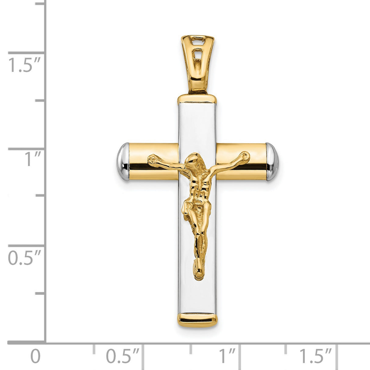 Polished Crucifix Charm Pendant in Real 14k Multi-Tone Gold