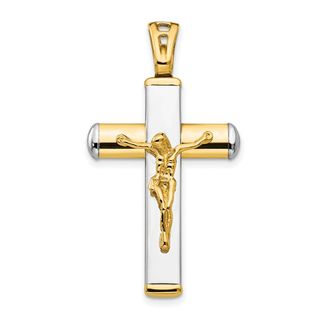 Polished Crucifix Charm Pendant in Real 14k Multi-Tone Gold