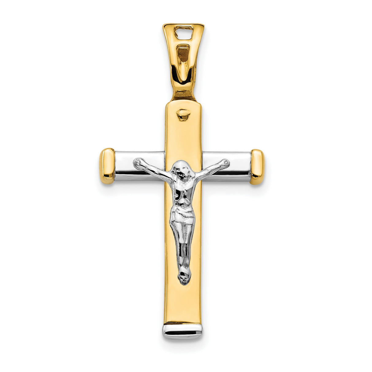 Polished Crucifix Charm Pendant in Real 14k Multi-Tone Gold