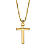 14k Yellow Gold Cross Pendant, Polished Linear Design, Unisex Minimalist Religious Jewelry