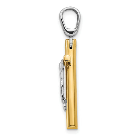 14k Two-Tone Gold Crucifix Cross Pendant with Detailed Jesus Figure, Religious Charm
