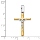 Polished Crucifix Cross Charm Pendant in Real 14k Multi-Tone Gold