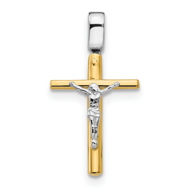 Polished Crucifix Cross Charm Pendant in Real 14k Multi-Tone Gold