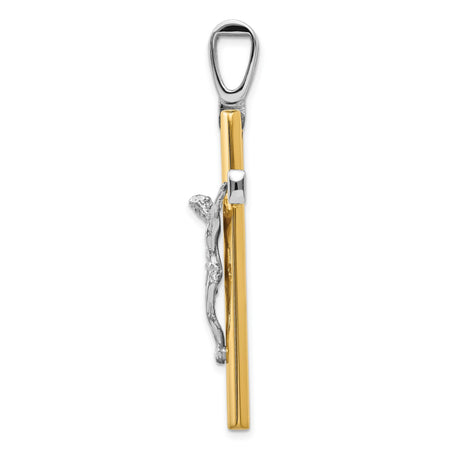 14k Two-Tone Gold Crucifix Cross Pendant with Detailed Christ Figure Religious Charm