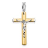 Polished Crucifix Cross Charm Pendant in Real 14k Multi-Tone Gold