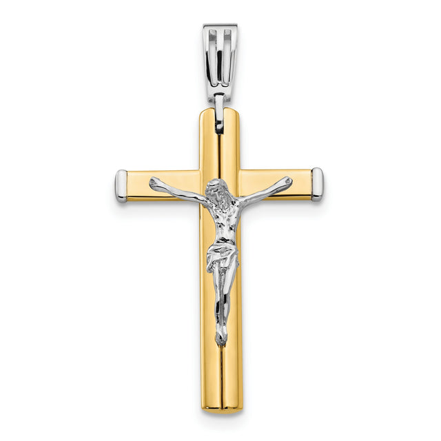 Polished Crucifix Cross Charm Pendant in Real 14k Multi-Tone Gold