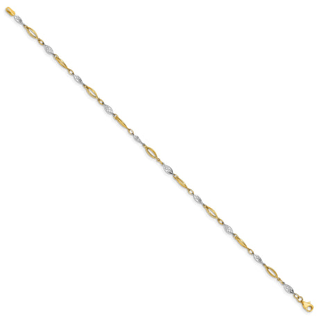 14K Two-tone Gold 1.36 mm Polished Chain Anklet, Solid