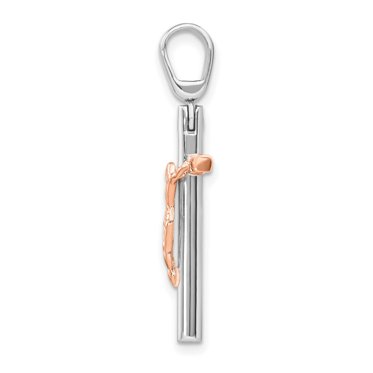 Rose and White Gold Crucifix Charm Pendant in Real 14k Multi-Tone Gold