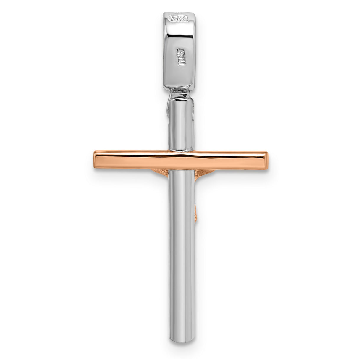 Rose and White Gold Crucifix Charm Pendant in Real 14k Multi-Tone Gold