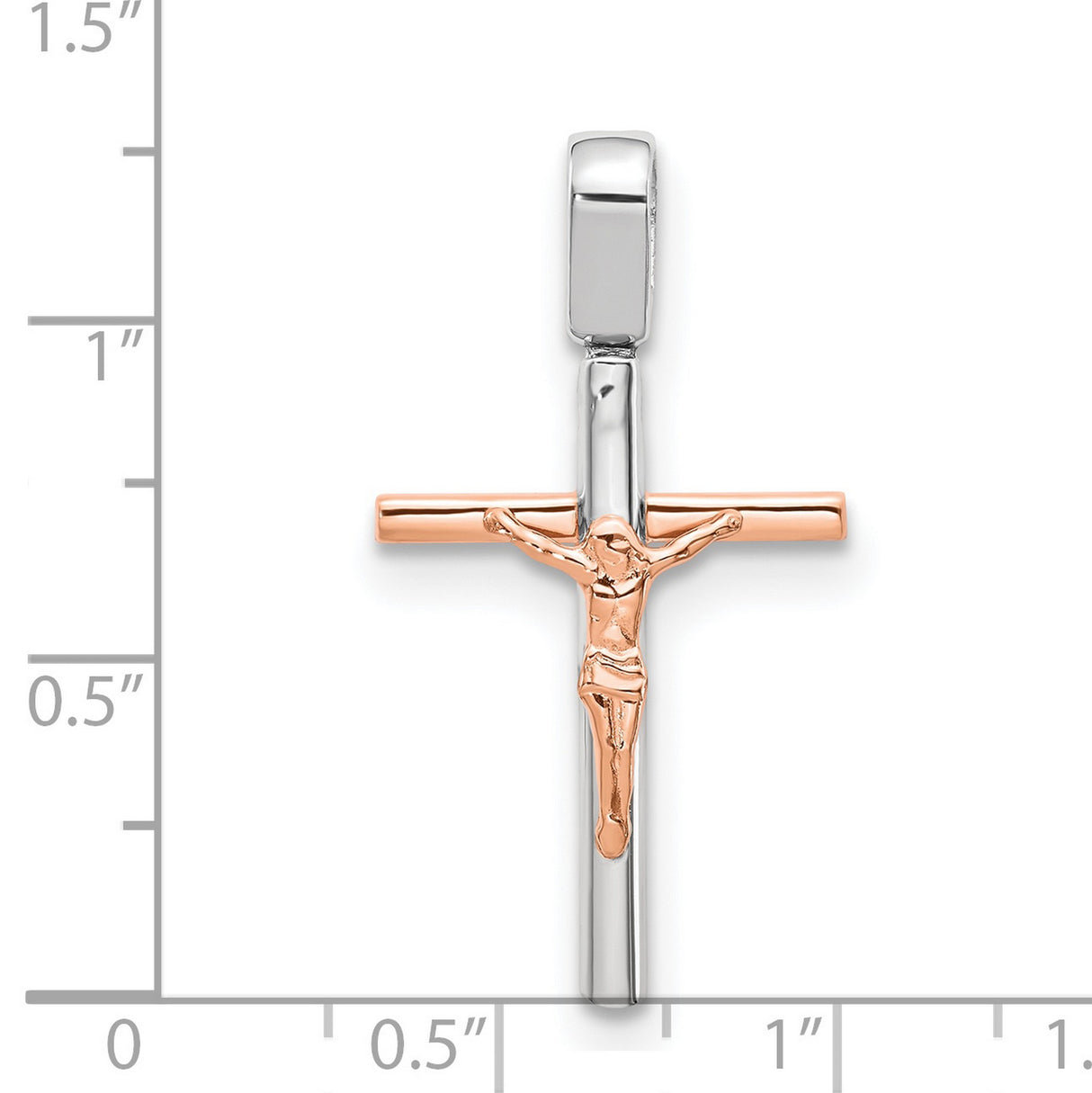 Rose and White Gold Crucifix Charm Pendant in Real 14k Multi-Tone Gold
