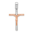 Rose and White Gold Crucifix Charm Pendant in Real 14k Multi-Tone Gold