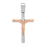 Rose and White Gold Crucifix Charm Pendant in Real 14k Multi-Tone Gold