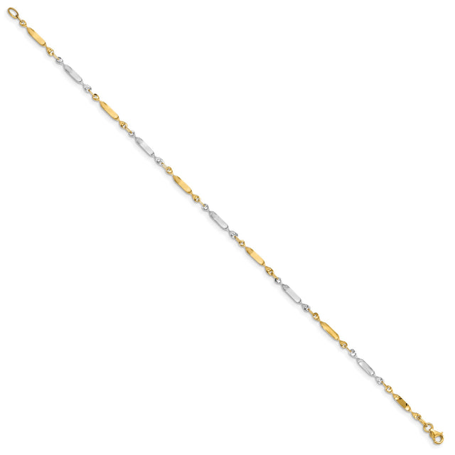 14K Two-tone Gold 3 mm Polished Chain Anklet, Solid