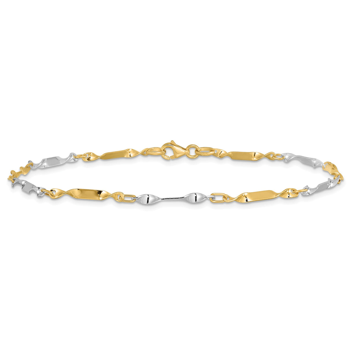 14K Two-tone Gold 3 mm Polished Chain Anklet, Solid alternate angle