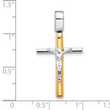 Polished Crucifix Charm Pendant in Real 14k Multi-Tone Gold