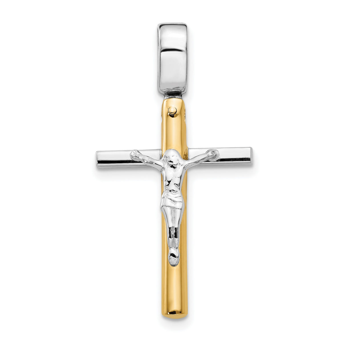 Polished Crucifix Charm Pendant in Real 14k Multi-Tone Gold