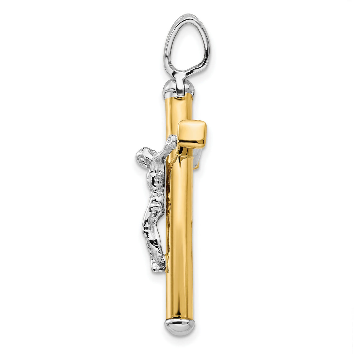 Polished Crucifix Charm Pendant in Real 14k Multi-Tone Gold