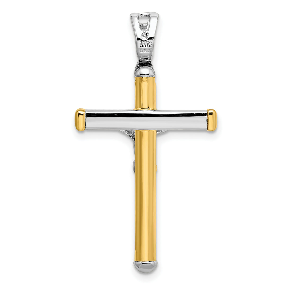 Polished Crucifix Charm Pendant in Real 14k Multi-Tone Gold